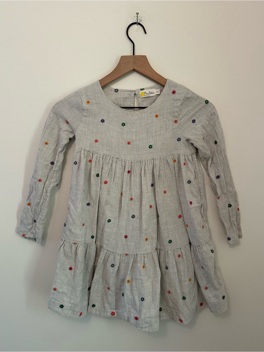 Mini Boden Cotton Multicolored Flower Embroidered Tiered Dress
